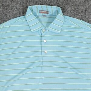 Peter Millar Summer Comfort Polo Shirt Mens Medium Blue Stripe ROCC‎ Golf Logo